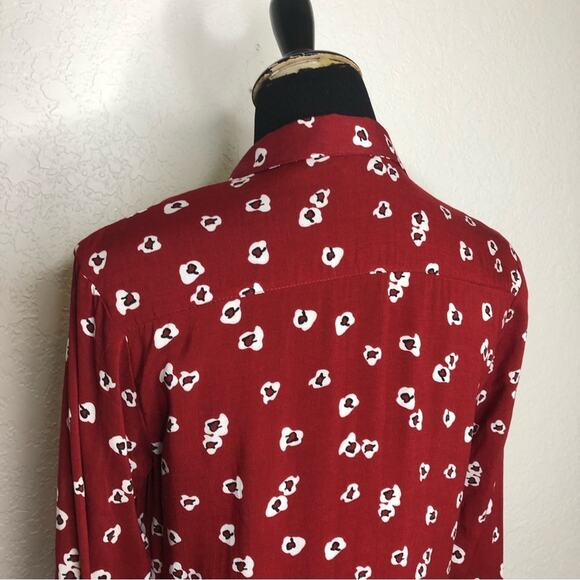 Anthropologie 11 1 Tylho red white floral button down tunic top Extra Small XS - Picture 11 of 16